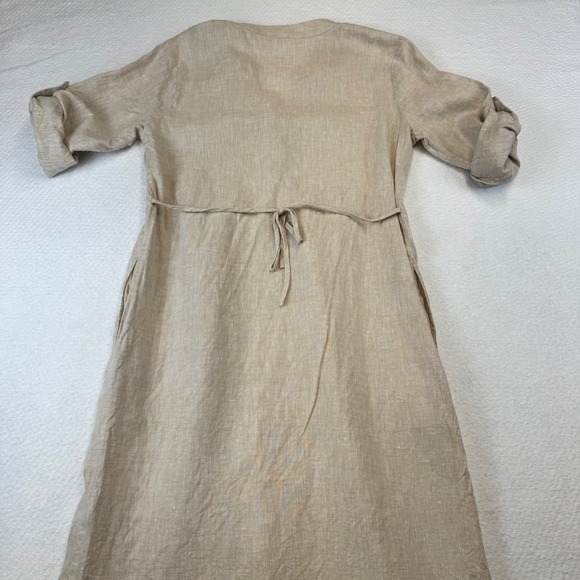 J McLaughlin Large Ceylon Linen Dress V-Neck 3/4 Sleeve Beige Midi Shirt Dress J McLaughlin Large Ceylon Linen Dress V-Neck 3/4 Sleeve Beige Midi Shirt Dress